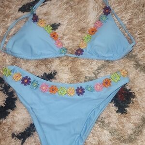 Target Light Blue Bikini with Floral Accents
